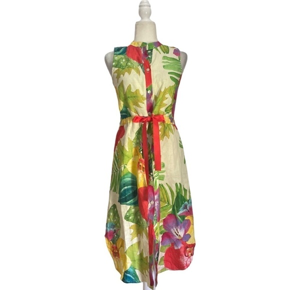 Allegra Masetti Tropical Print Linen Shirt Dress Midi NWOT - Picture 2 of 13